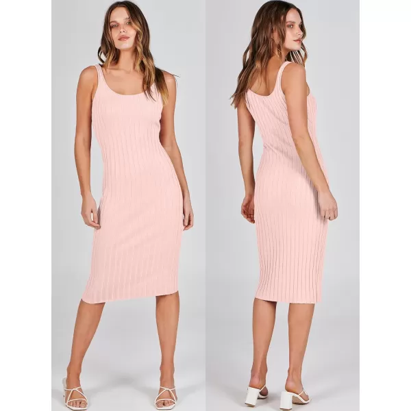 imageANRABESS Women Casual Two Piece Outfits Long Sleeve Ribbed Knit Crop Top and Bodycon Midi Dresses Pullover Sweater SetsPink