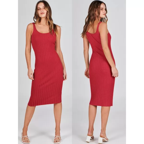 imageANRABESS Women Casual Two Piece Outfits Long Sleeve Ribbed Knit Crop Top and Bodycon Midi Dresses Pullover Sweater SetsRed