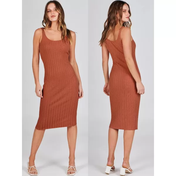 imageANRABESS Women Casual Two Piece Outfits Long Sleeve Ribbed Knit Crop Top and Bodycon Midi Dresses Pullover Sweater SetsRust