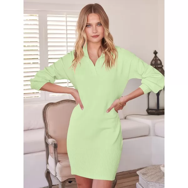 imageANRABESS Women Casual V Neck Knit Mini Sweater Dresses Long Sleeve Oversized Loose Fit Ribbed Hem Pullover Jumper SweatersLight Green