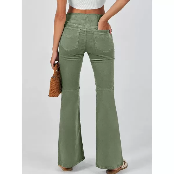 imageANRABESS Women Corduroy Flare Pants High Waist Bell Bottom Casual Baggy Y2K Skinny JeansLight Green