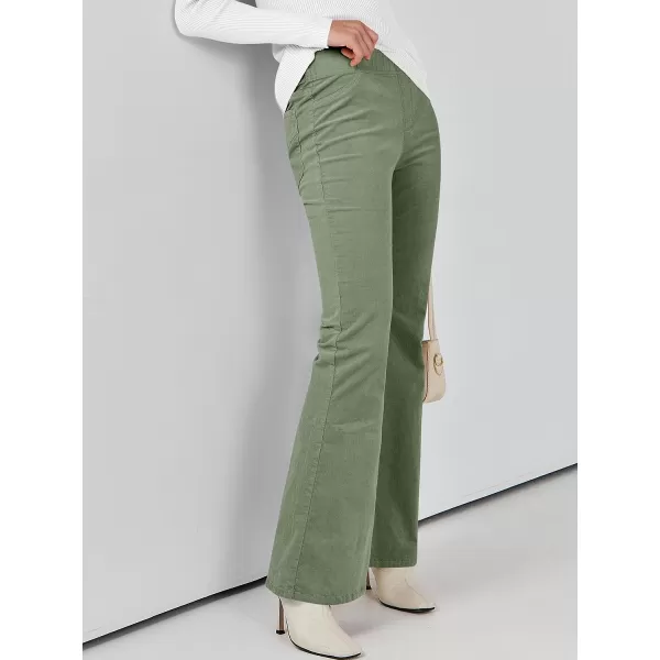 imageANRABESS Women Corduroy Flare Pants High Waist Bell Bottom Casual Baggy Y2K Skinny JeansLight Green