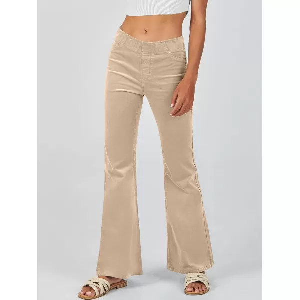 imageANRABESS Women Corduroy Flare Pants High Waist Bell Bottom Casual Baggy Y2K Skinny JeansLight Khaki