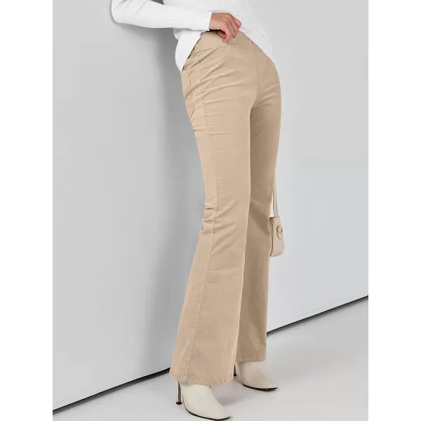 imageANRABESS Women Corduroy Flare Pants High Waist Bell Bottom Casual Baggy Y2K Skinny JeansLight Khaki