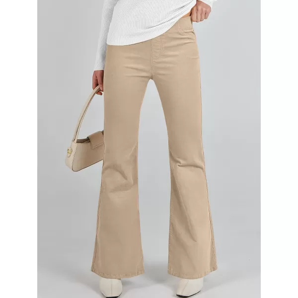 imageANRABESS Women Corduroy Flare Pants High Waist Bell Bottom Casual Baggy Y2K Skinny JeansLight Khaki