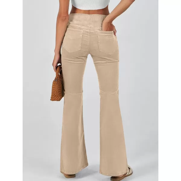 imageANRABESS Women Corduroy Flare Pants High Waist Bell Bottom Casual Baggy Y2K Skinny JeansLight Khaki