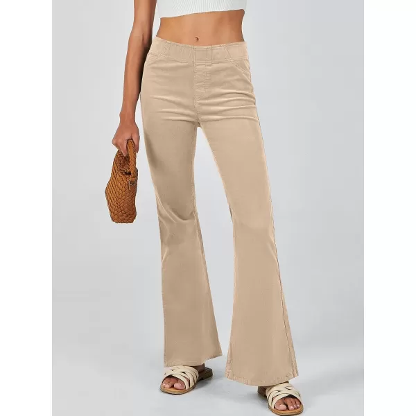 imageANRABESS Women Corduroy Flare Pants High Waist Bell Bottom Casual Baggy Y2K Skinny JeansLight Khaki