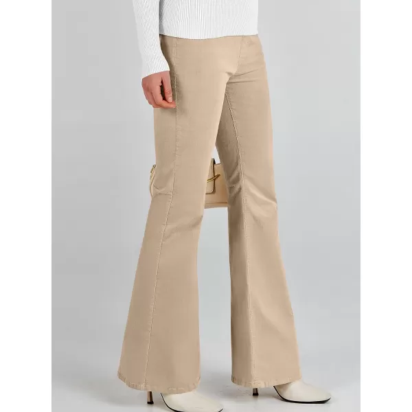 imageANRABESS Women Corduroy Flare Pants High Waist Bell Bottom Casual Baggy Y2K Skinny JeansLight Khaki