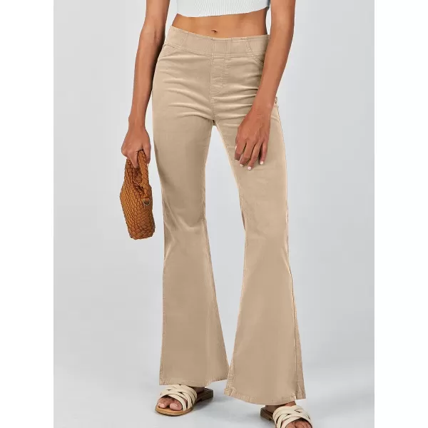 imageANRABESS Women Corduroy Flare Pants High Waist Bell Bottom Casual Baggy Y2K Skinny JeansLight Khaki