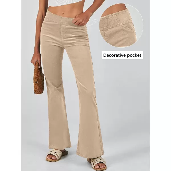 imageANRABESS Women Corduroy Flare Pants High Waist Bell Bottom Casual Baggy Y2K Skinny JeansLight Khaki