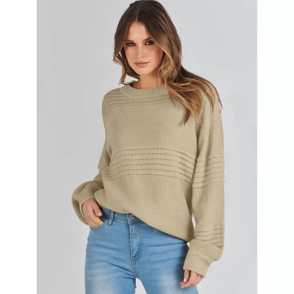 imageANRABESS Women Crew Neck Long Sleeve Sweater 2023 Fall Casual Cable Ribbed Knit Pullover Jumper TopsApricot