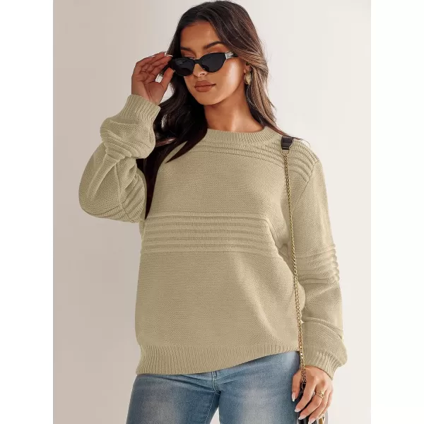 imageANRABESS Women Crew Neck Long Sleeve Sweater 2023 Fall Casual Cable Ribbed Knit Pullover Jumper TopsApricot