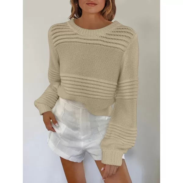 imageANRABESS Women Crew Neck Long Sleeve Sweater 2023 Fall Casual Cable Ribbed Knit Pullover Jumper TopsApricot