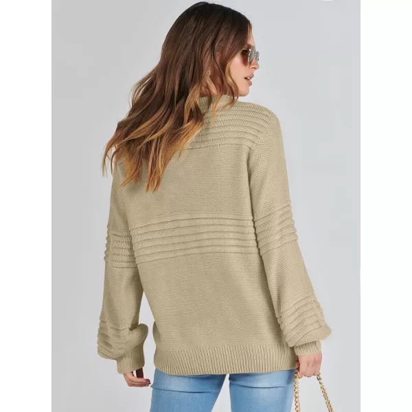 imageANRABESS Women Crew Neck Long Sleeve Sweater 2023 Fall Casual Cable Ribbed Knit Pullover Jumper TopsApricot