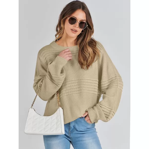 imageANRABESS Women Crew Neck Long Sleeve Sweater 2023 Fall Casual Cable Ribbed Knit Pullover Jumper TopsApricot