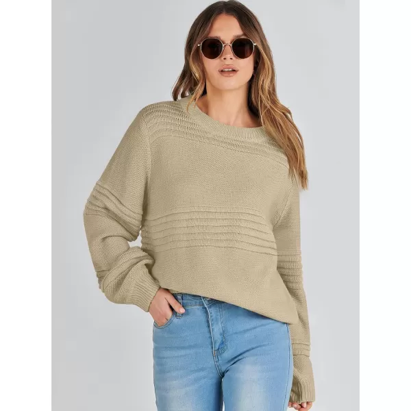 imageANRABESS Women Crew Neck Long Sleeve Sweater 2023 Fall Casual Cable Ribbed Knit Pullover Jumper TopsApricot