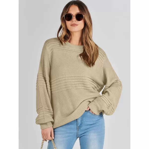 imageANRABESS Women Crew Neck Long Sleeve Sweater 2023 Fall Casual Cable Ribbed Knit Pullover Jumper TopsApricot