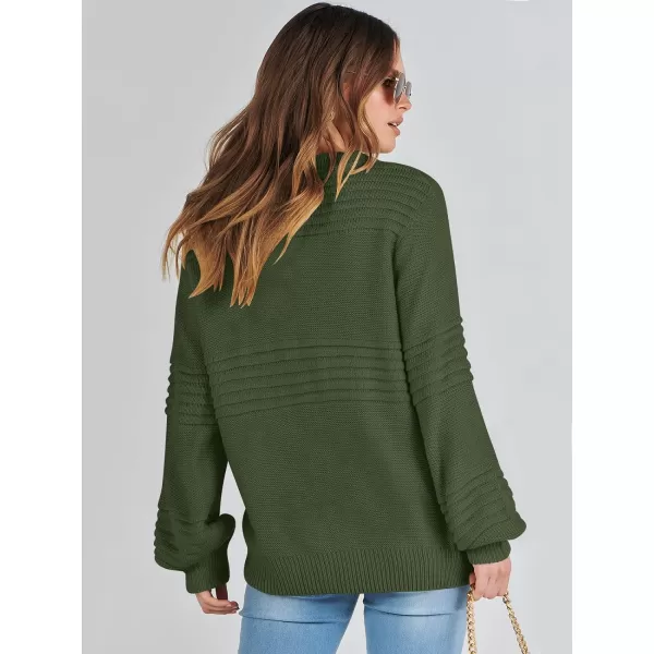 imageANRABESS Women Crew Neck Long Sleeve Sweater 2023 Fall Casual Cable Ribbed Knit Pullover Jumper TopsArmy Green