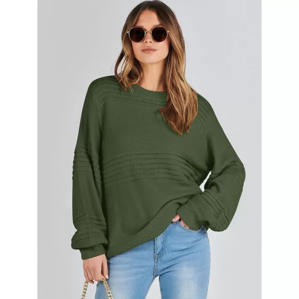 imageANRABESS Women Crew Neck Long Sleeve Sweater 2023 Fall Casual Cable Ribbed Knit Pullover Jumper TopsArmy Green