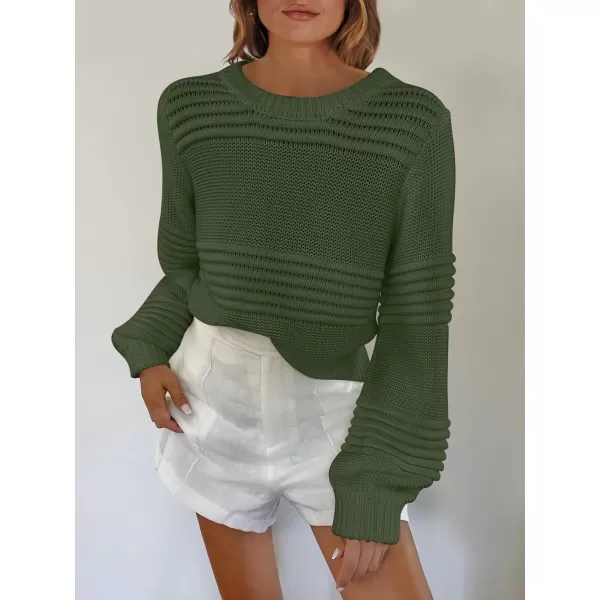 imageANRABESS Women Crew Neck Long Sleeve Sweater 2023 Fall Casual Cable Ribbed Knit Pullover Jumper TopsArmy Green