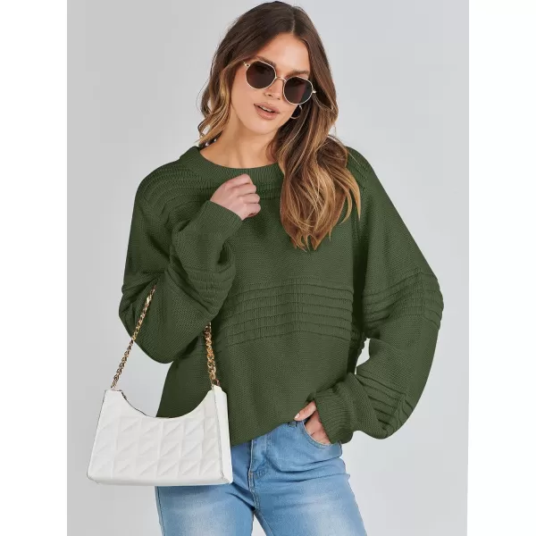 imageANRABESS Women Crew Neck Long Sleeve Sweater 2023 Fall Casual Cable Ribbed Knit Pullover Jumper TopsArmy Green