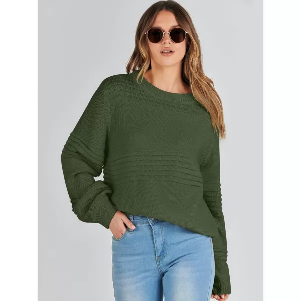 imageANRABESS Women Crew Neck Long Sleeve Sweater 2023 Fall Casual Cable Ribbed Knit Pullover Jumper TopsArmy Green
