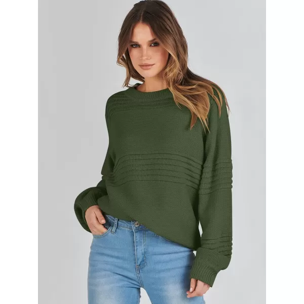 imageANRABESS Women Crew Neck Long Sleeve Sweater 2023 Fall Casual Cable Ribbed Knit Pullover Jumper TopsArmy Green