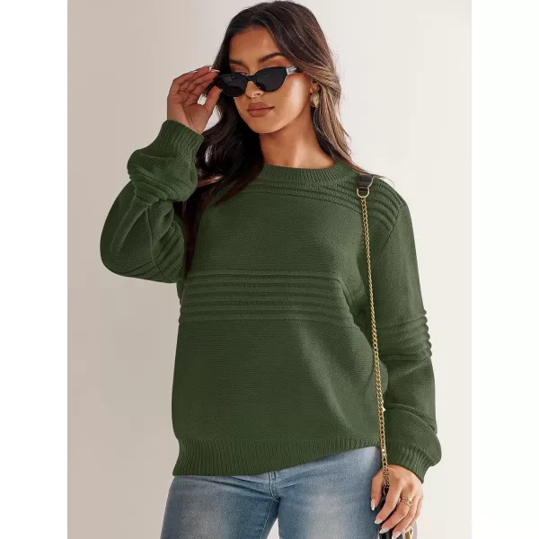 imageANRABESS Women Crew Neck Long Sleeve Sweater 2023 Fall Casual Cable Ribbed Knit Pullover Jumper TopsArmy Green