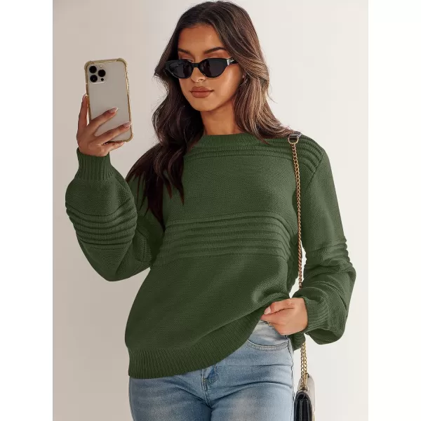 imageANRABESS Women Crew Neck Long Sleeve Sweater 2023 Fall Casual Cable Ribbed Knit Pullover Jumper TopsArmy Green