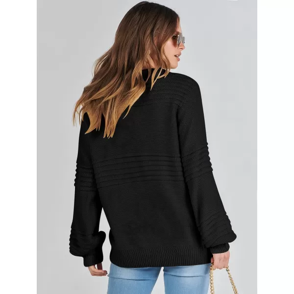 imageANRABESS Women Crew Neck Long Sleeve Sweater 2023 Fall Casual Cable Ribbed Knit Pullover Jumper TopsBlack