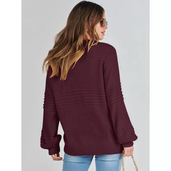 imageANRABESS Women Crew Neck Long Sleeve Sweater 2023 Fall Casual Cable Ribbed Knit Pullover Jumper TopsBurgundy