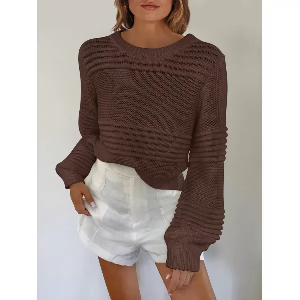 imageANRABESS Women Crew Neck Long Sleeve Sweater 2023 Fall Casual Cable Ribbed Knit Pullover Jumper TopsCoffee