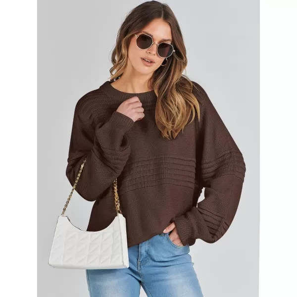 imageANRABESS Women Crew Neck Long Sleeve Sweater 2023 Fall Casual Cable Ribbed Knit Pullover Jumper TopsCoffee