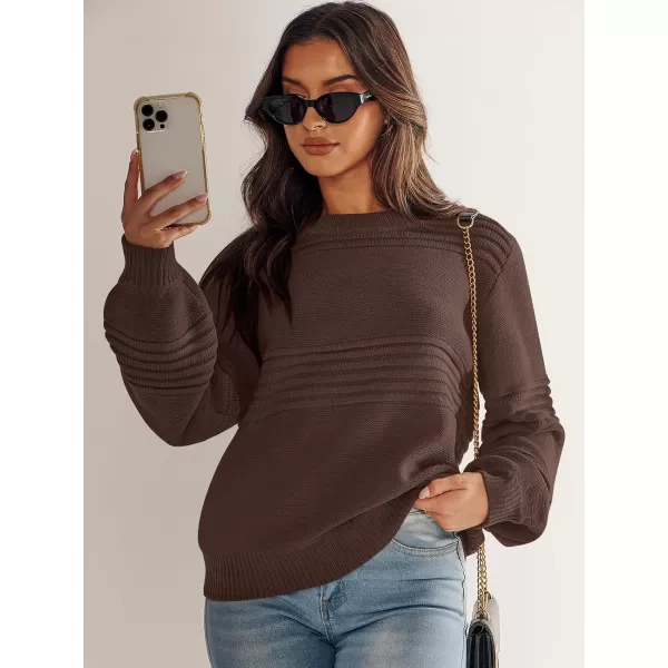 imageANRABESS Women Crew Neck Long Sleeve Sweater 2023 Fall Casual Cable Ribbed Knit Pullover Jumper TopsCoffee