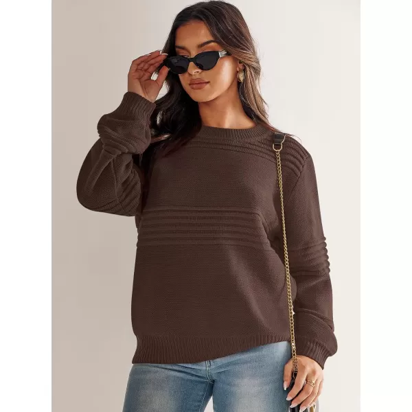 imageANRABESS Women Crew Neck Long Sleeve Sweater 2023 Fall Casual Cable Ribbed Knit Pullover Jumper TopsCoffee