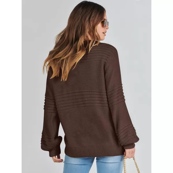 imageANRABESS Women Crew Neck Long Sleeve Sweater 2023 Fall Casual Cable Ribbed Knit Pullover Jumper TopsCoffee