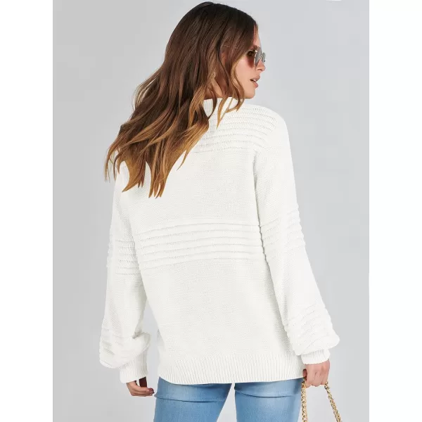 imageANRABESS Women Crew Neck Long Sleeve Sweater 2023 Fall Casual Cable Ribbed Knit Pullover Jumper TopsWhite