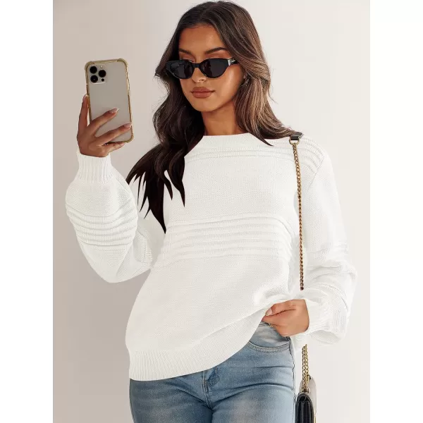imageANRABESS Women Crew Neck Long Sleeve Sweater 2023 Fall Casual Cable Ribbed Knit Pullover Jumper TopsWhite