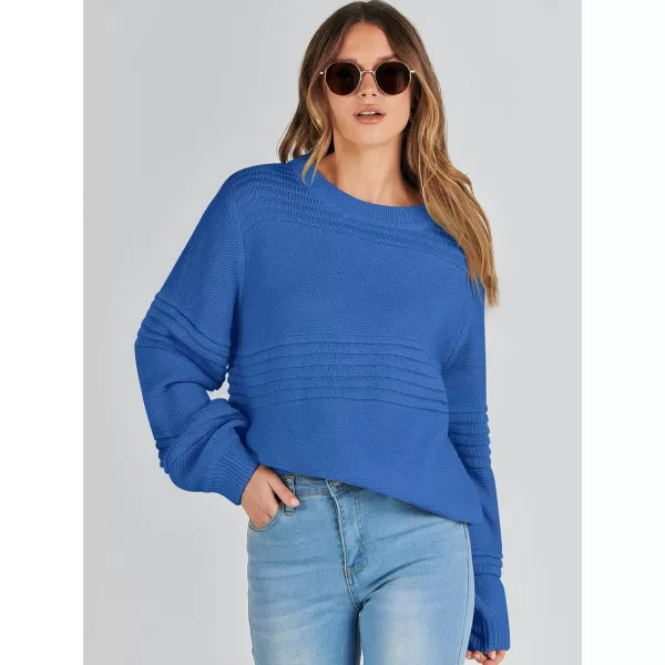 imageANRABESS Women Crew Neck Long Sleeve Sweater 2023 Winter Casual Cable Ribbed Knit Pullover Jumper TopsBlue