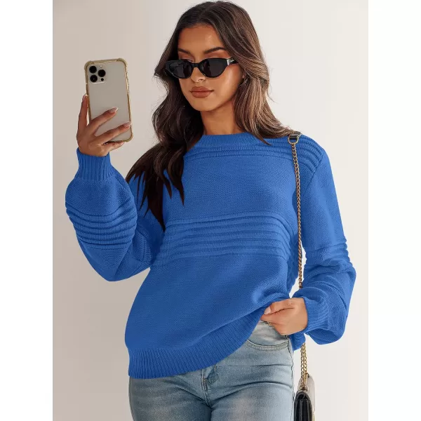 imageANRABESS Women Crew Neck Long Sleeve Sweater 2023 Winter Casual Cable Ribbed Knit Pullover Jumper TopsBlue