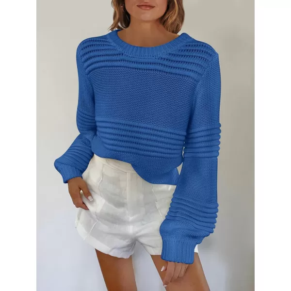 imageANRABESS Women Crew Neck Long Sleeve Sweater 2023 Winter Casual Cable Ribbed Knit Pullover Jumper TopsBlue