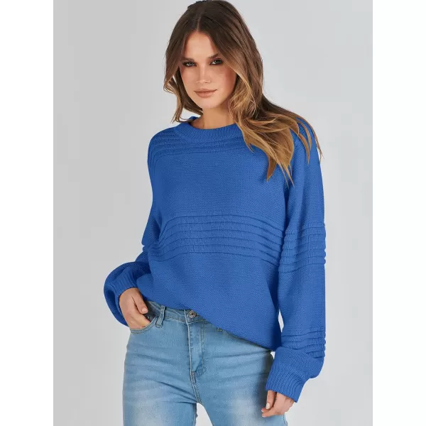imageANRABESS Women Crew Neck Long Sleeve Sweater 2023 Winter Casual Cable Ribbed Knit Pullover Jumper TopsBlue