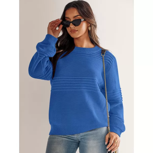 imageANRABESS Women Crew Neck Long Sleeve Sweater 2023 Winter Casual Cable Ribbed Knit Pullover Jumper TopsBlue
