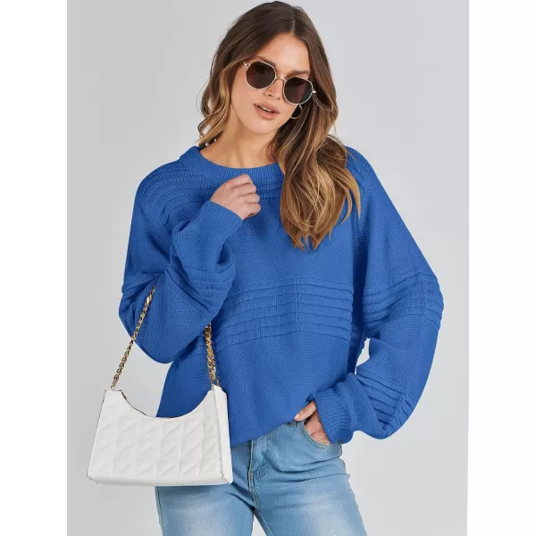 imageANRABESS Women Crew Neck Long Sleeve Sweater 2023 Winter Casual Cable Ribbed Knit Pullover Jumper TopsBlue