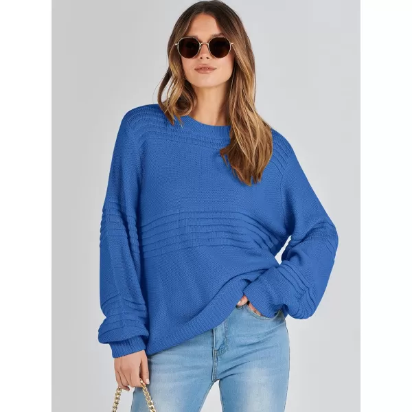 imageANRABESS Women Crew Neck Long Sleeve Sweater 2023 Winter Casual Cable Ribbed Knit Pullover Jumper TopsBlue