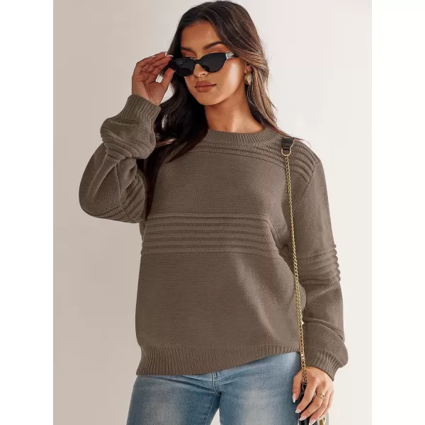 imageANRABESS Women Crew Neck Long Sleeve Sweater 2023 Winter Casual Cable Ribbed Knit Pullover Jumper TopsBrown