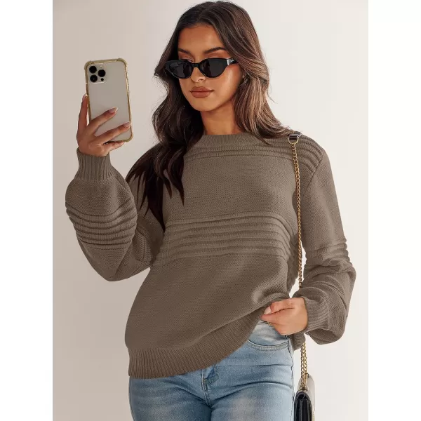 imageANRABESS Women Crew Neck Long Sleeve Sweater 2023 Winter Casual Cable Ribbed Knit Pullover Jumper TopsBrown