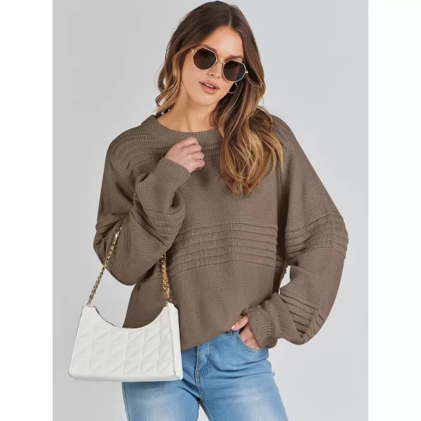imageANRABESS Women Crew Neck Long Sleeve Sweater 2023 Winter Casual Cable Ribbed Knit Pullover Jumper TopsBrown