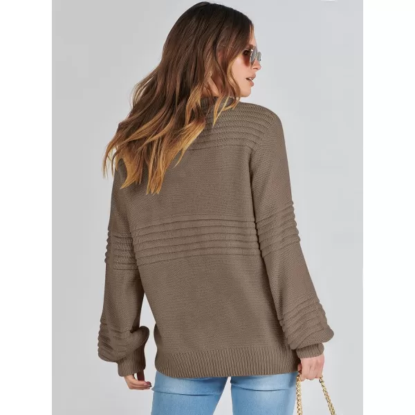 imageANRABESS Women Crew Neck Long Sleeve Sweater 2023 Winter Casual Cable Ribbed Knit Pullover Jumper TopsBrown