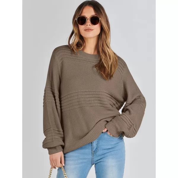 imageANRABESS Women Crew Neck Long Sleeve Sweater 2023 Winter Casual Cable Ribbed Knit Pullover Jumper TopsBrown